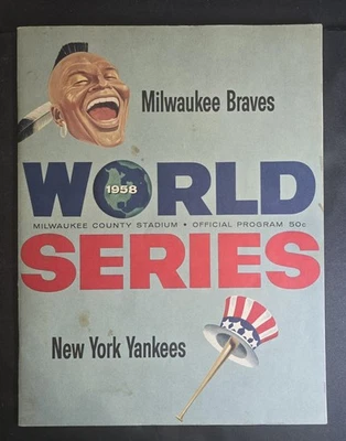 1958 World Series Program Milwaukee County Stadium Milwaukee Braves NY Yankees  - Image 1 of 4