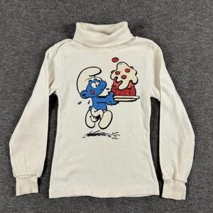 Camisa De Colección Pitufos Juvenil Pequeña Cuello Alto Gráfico Dibujos Animados Manga Larga Años 80 - Imagen 1 de 15