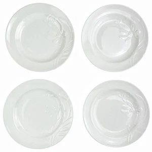 222 Fifth Romance Bread Plates Set 4 All White Embossed Floral Bone China 6.5" - Picture 1 of 15