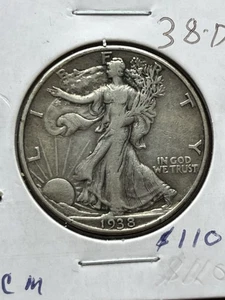 Silbermünze Half Dollar 1938 D fein geringe Auflage 491.600 geprägt! Walking Liberty - Bild 1 von 2