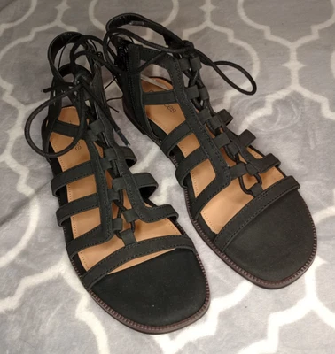 Sandalias Maurices Gladiator 9M para mujer negras con cremallera interior tacón bajo planas nuevas con etiquetas Foto 1 de 4