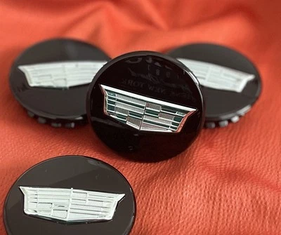 4 Cadillac Black 67mm Fits ATS CTS DTS SRX STS XLR XTS Wheel Center Caps - Image 1 of 4