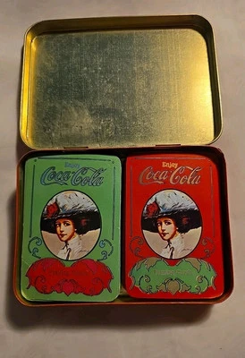 COCA COLA Tin Vintage Playing Cards Two Decks Complete - Image 1 of 4