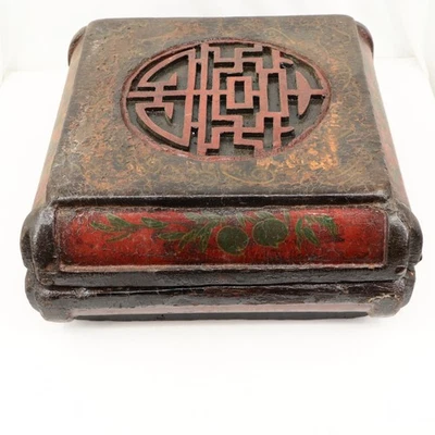 Caja de longevidad grande de laca roja Shanxi china mediados del siglo XIX de la dinastía Qing con certificado Foto 1 de 4
