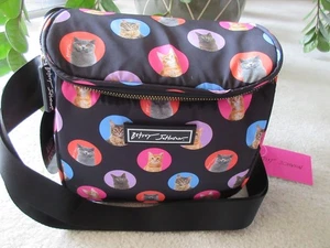 Betsey Johnson Insulated Lunch Tote Black With Multi Cat Print New With Tag - Picture 1 of 5