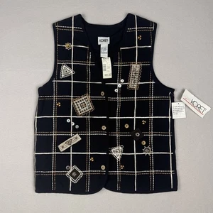 Koret Womens Vest Black Button Front Floral Embroidered Size Small Vintage - Picture 1 of 7