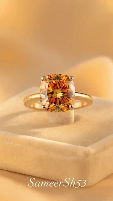 Anillo de diamantes naranja cojín cultivado en laboratorio de 4 quilates diseño de oro amarillo de 14 k por Sameersh53 Foto 1 de 4
