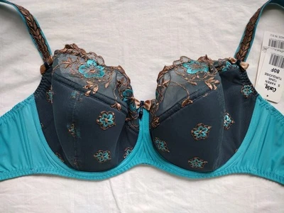 CORIN Hecho en Francia ~ 36 F ~ Encaje Floral ~ KAREN ~ Demi ~ Con Aros ~ Turquesa/Gris Foto 1 de 4