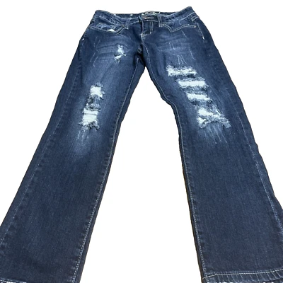 Jeans Red Remache Talla 1 Ultra Bajo Elastizados Azul Denim 5 Bolsillos Destruidos W 26-27" Foto 1 de 4