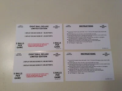 1982 Bally Eight Ball Deluxe LE Pinball Reproduction Score Card set - Image 1 of 3