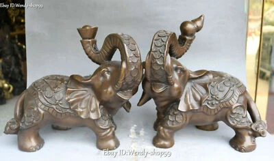 13 «Китай чистой бронзы фэн-шуй благоприятный слон Юаньбао монета деньги статуэтка пара - Изображение 1 из 4