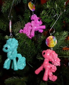 3 STUNNING My Little Pony Handcrafted RAINBOW Glitter CHRISTMAS ORNAMENT DECOR - Picture 1 of 6