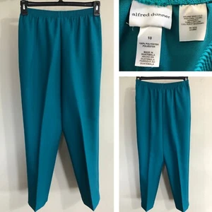 New ALFRED DUNNER Pull On Pants Sz 10 Teal Green Elastic Waist Pockets NWOT - Picture 1 of 18
