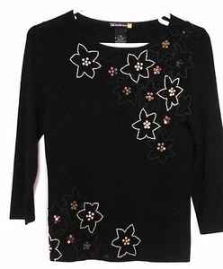 Sweaterworks Women's Black Beaded Stretchy Long Sleeve Pullover Top Size PM - Picture 1 of 3