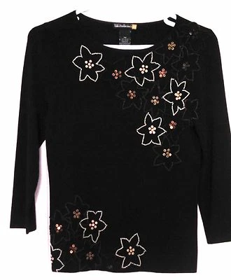 Женский пуловер Sweaterworks черный с бисером эластичный с длинным рукавом размер PM - Изображение 1 из 3