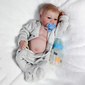 18" Reborn Baby Dolls Realistic Waterproof Newborn Boy Full Body Vinyl Silicone - Picture 1 of 6