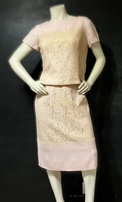 De Colección Años 60 Falda Traje Rosa Polvo Beige Encaje Mod Fiesta Cóctel Años 60 Jackie O Foto 1 de 4