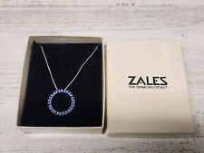 Zales Sterling Silver 925 & Lab Created Sapphire Circle Pendant Necklace 18"