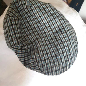 Vtg Style Check Flat Cap Sz One Size Blue Black Beige Wool Mix - Picture 1 of 7