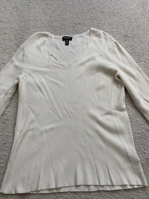 Женский пуловер Jones New York с длинным рукавом вязаный с v-образным вырезом бежевый размер L - Изображение 1 из 4