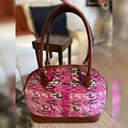 Leather Satchel w/ Pink Floral Southwestern Embroidery