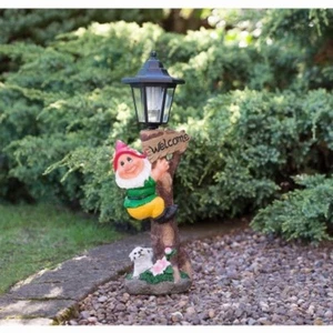 Garden Gnome with Solar Lamp Post- Red- wonderfully decorate your garden - Picture 1 of 2