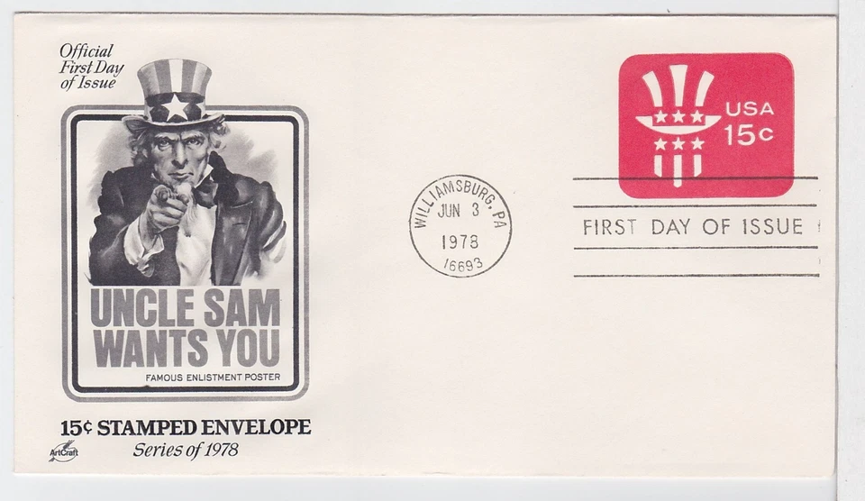 TurtlesTradingPost- Uncle Sam  Hat Envelope #U581 FDC 1978- Artcraft Cachet - Image 1 of 1