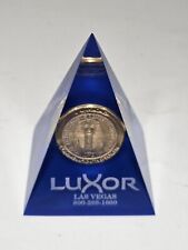 Vintage Gold Colored Luxor Coin In Lucite Pyramid Paperweight 3.5 Inch High