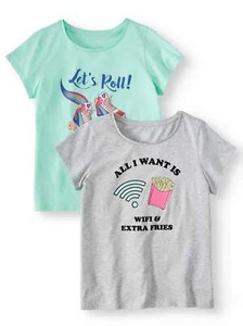 Wonder Nation Graphic T-Shirts 2-Pack Girls SIZE L (10/12) MULT --J1-- - Picture 1 of 3