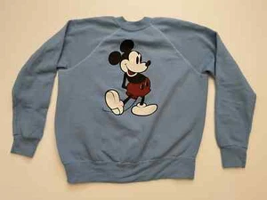 VTG Disney Mickey Mouse Sweatshirt VTG Raglan 80's Large Light Blue L - Picture 1 of 20