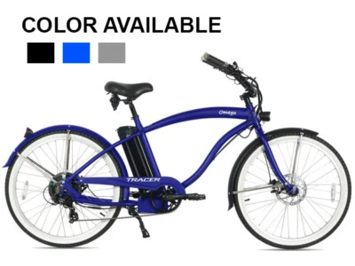 Omega 26" White Wall 7 Speed 48V 500 Watt F&R Disc Brakes Mens Electric Bicycle - Image 1 of 4