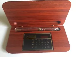 ROSEWOOD GIFT BOX PEN AND CALCULATOR SET GFWPCAL - Picture 1 of 3