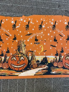 Antique 1920s Witch, Cat, Pumpkin Spider Halloween Crepe Paper Banner 7+ Feet - Picture 1 of 23