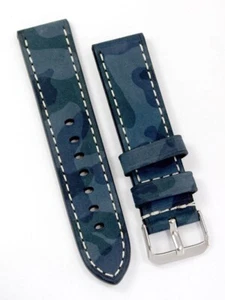 LEDERBAND 22mm Germany RIOS blau Camouflage MILITARY Marine Navy Styl Watch BAND - Picture 1 of 2
