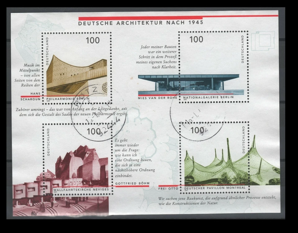 Germany 1959 Architecture after 1945 Souvenir Sheet of 1997, USED - Image 1 of 1