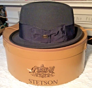 Vintage Men’s 6 7/8 Stetson Imperial Black Felt Fedora Hat Henri Henri Montreal - Picture 1 of 10