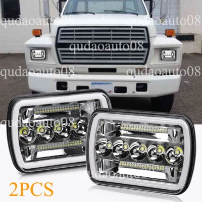 2x 7X6 5x7 LED Headlights Hi/Lo DRL Fit Ford F600 F700 F800 Ft800 Dump Truck C12 - Image 1 of 4