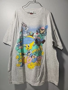 Vintage 1998 Looney Tunes Gardening Flowers Cartoon Graphic T Shirt Women's XL - Picture 1 of 12