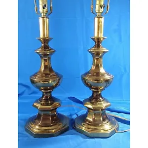 Stiffel xl  Mid Century Hollywood Regency Gold Solid Brass Table Lamp Set - Picture 1 of 9