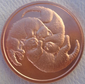 1 oz. TRIPLE TANGLE CAT Purrfectly Copper Serie .999 Feinkupfer rund - Bild 1 von 4