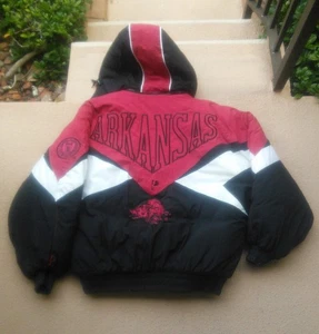 Vintage 90s Pro Player x Arkansas Razorbacks Puffer Jacket Hooded Full Zip Sz XL - Picture 1 of 14