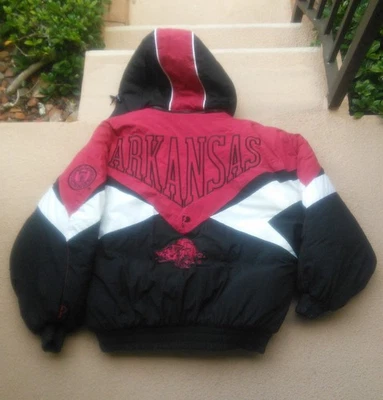Vintage 90s Pro Player x Arkansas Razorbacks Puffer Jacket Hooded Full Zip Sz XL - Image 1 of 4