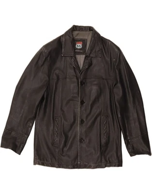 ROUTE 66 Mens Leather Jacket UK 40 Large Black Leather BY08 — 第 1/4 张图片