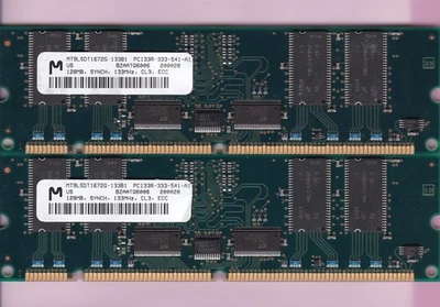 256MB 2x128MB PC-133 MICRON MT9LSDT1672G-133B1 ECC PC133 RDIMM SERVER SDRAM Kit - Image 1 of 2
