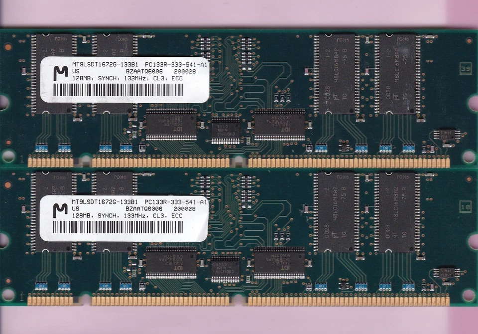 256MB 2x128MB PC-133 MICRON MT9LSDT1672G-133B1 ECC PC133 RDIMM SERVER SDRAM Kit - Image 1 of 2