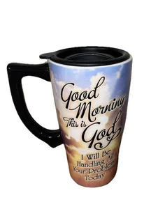 Spoontiques - Tazze da viaggio in ceramica con coperchio - Buongiorno questa è Dio tazza NUOVE! - Foto 1 di 6