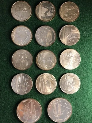 1980 年莫斯科/俄罗斯奥运会 14 枚银币精制套装,10 & 5 卢布批量 — 第 1/4 张图片