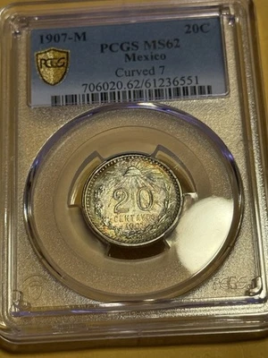 20 Centavos Mexico 1907 Curved MS62 Toning 🌈 - Image 1 of 2