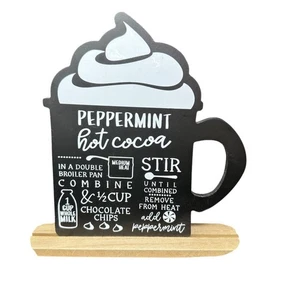Peppermint Hot Cocoa Cup Sign 9in Double Side Chalkboard Decor Christmas Holiday - Picture 1 of 9