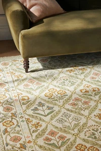 Handmade Tufted 100% Wool Rug Beige Modern Floral Design For Living Room Carpet - Picture 1 of 7